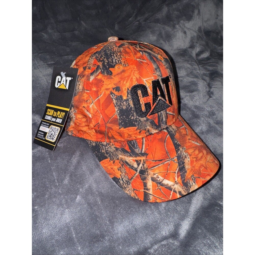 CAT CATERPILLAR RARE ORANGE CAMOUFLAGE CAMO ADJUSTABLE HUNTING HAT CAP